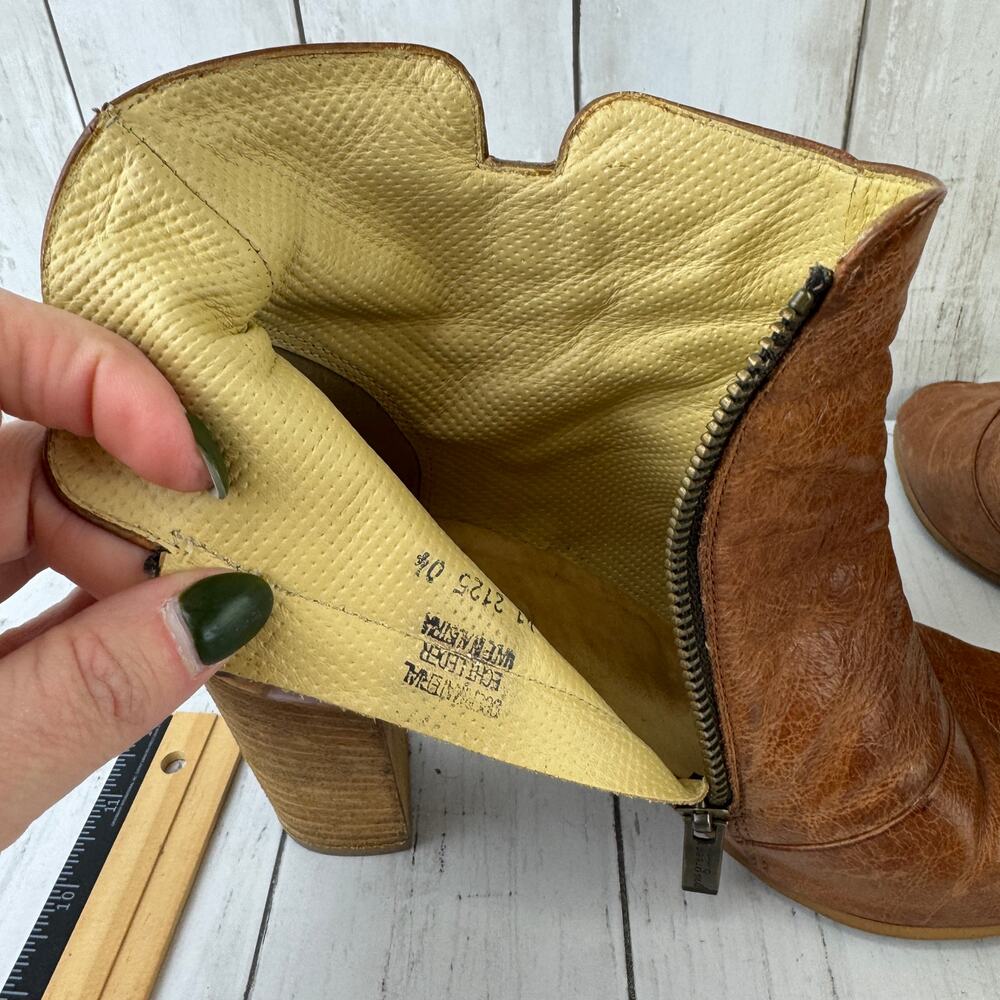Paul Green Brown Bellini Peep Toe Bootie Distressed Leather Ankle Boot Size 8 - Picture 11 of 15